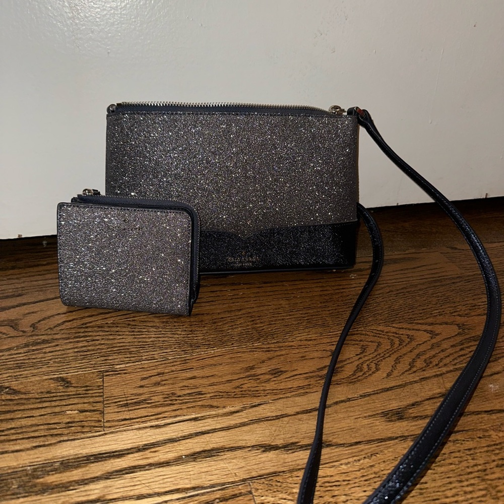 Kate Spade Glittery Blue Crossbody Bag and Wallet